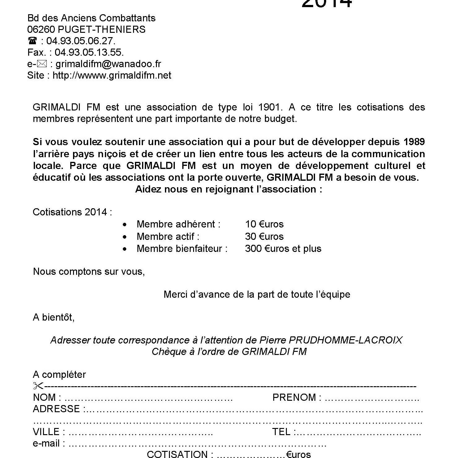 Bulletin d'adhesion